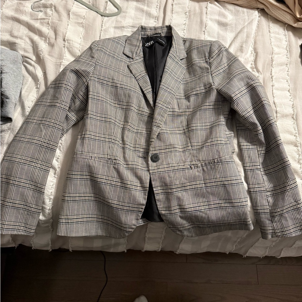 Zara Gray Plaid Blazer set